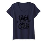 Mujer Wild Like My Curls Funny Kids Pelo Rizado Camiseta Cuello V