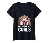Mujer Wild Like My Curls Pelo Rizado Arco Iris Corazón Amor Rizos Camiseta Cuello V