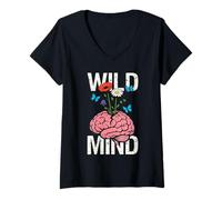 Mujer Wild Mind Vintage Grunge Floral Cerebro Mariposas Estética Camiseta Cuello V