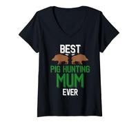 Mujer Wild Pig Hunter, la Mejor Madre Cazadora de Cerdos de la Historia Camiseta Cuello V