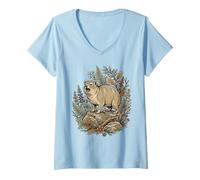 Mujer Wild Rock Hyrax Naturaleza Ilustración Botánica Camiseta Cuello V