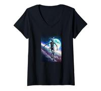 Mujer Wild Wendigo Skinwalker in Space Illustration Graphic Design Camiseta Cuello V