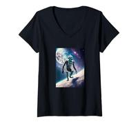 Mujer Wild Wendigo Skinwalker in Space Illustration Graphic Design Camiseta Cuello V