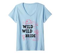 Mujer Wild Wild Bride Bachelorette Cowgirl Cute Pink Bridal Cowboy Camiseta Cuello V