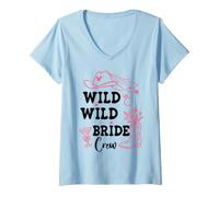 Mujer Wild Wild Bride Crew Bachelorette Cowgirl Pink Bridal Cowboy Camiseta Cuello V