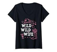 Mujer Wild Wild Wife Bachelorette Cowgirl Bride Nashty Cowboy Hat Camiseta Cuello V