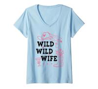 Mujer Wild Wild Wife Bachelorette Get Nashty Cowgirl Bride Cowboy Camiseta Cuello V