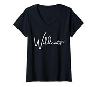 Mujer Wildcats School Sports Fan Team Spirit Mascot Regreso a la Escuela Camiseta Cuello V