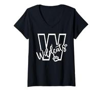 Mujer Wildcats School Sports Fan Team Spirit Mascot Regreso a la Escuela Camiseta Cuello V