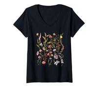 Mujer Wildflower Meadow Botanical Illustration, Vintage Floral Na Camiseta Cuello V