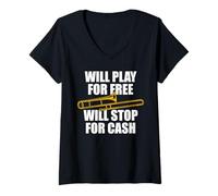 Mujer Will Play for Free trombón trombón trombón Camiseta Cuello V