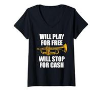 Mujer Will Play for Free trompetista Trompeta Trompeta Camiseta Cuello V