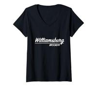 Mujer Williamsburg Brooklyn NY Nueva York Barrio Retro Scriot Camiseta Cuello V