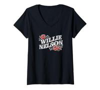 Mujer Willie Nelson - Rosa roja oficial Camiseta Cuello V