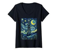 Mujer Willis Tower Chicago Noche Estrellada Historia del Arte Presente Camiseta Cuello V