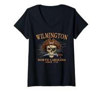 Mujer Wilmington North Carolina Pirate Skull Desde 1739 Naranja Camiseta Cuello V
