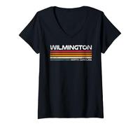 Mujer Wilmington North Carolina Retro Rayas Vintage City Design Camiseta Cuello V