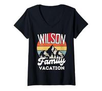 Mujer Wilson Family Vacation Mountain Retro Sunset Matching Camiseta Cuello V