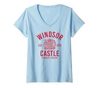 Mujer Windsor Castle EST. 1070 Berkshire Inglaterra Rojo Imprimir Camiseta Cuello V