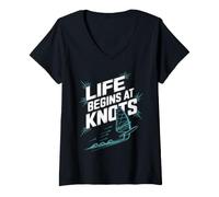 Mujer Windsurf Life Begins At 20 Knots Motivación Windsurfista Camiseta Cuello V