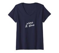 Mujer Wine & Dine Guión Divertido y Minimalista de Wine Mom Camiseta Cuello V