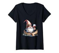 Mujer Wine Gnome Grandpa In Kayak With Canoe Paddle Funny Drinking Camiseta Cuello V