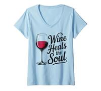 Mujer Wine Heals the Soul Vintage Copa de vino Sommelier Broma Camiseta Cuello V