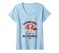 Mujer Wine Lover Gnomes - Drinking with My Gnomies - Funny GNOME Camiseta Cuello V