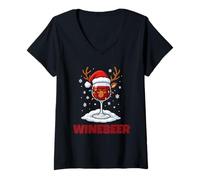 Mujer Winedeer Funny Santa Hat Reindeer Couple Christmas Matching Camiseta Cuello V