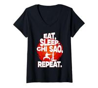 Mujer Wing Chun Artes Marciales Mixtas Eat Sleep Chi Sao Camiseta Cuello V