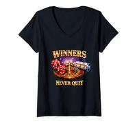 Mujer Winners Never Quit Gambling Funny Meme Gamble Humor Novedad Camiseta Cuello V