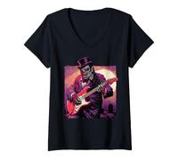 Mujer Winston Churchill Tocando Guitarra Scary Británico Inglaterra Goth Camiseta Cuello V