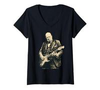 Mujer Winston Churchill Tocando la Guitarra Rocker Cool Retro Vintage Camiseta Cuello V