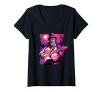 Mujer Winston Churchill Vampiro Tocando la Guitarra Banda de música británica Camiseta Cuello V