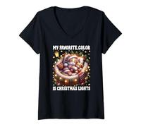 Mujer Winter Cat For Women My Favorite Color Is Christmas Lights Camiseta Cuello V