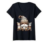 Mujer Winter GNOME Fall Accessories with Hot Cocoa Mugs For Autumn Camiseta Cuello V