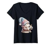 Mujer Winter GNOME Hot Cocoa Mug For Xmas Pastel Christmas GNOME Camiseta Cuello V