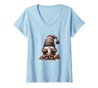 Mujer Winter GNOME In Knitted Sweater and Cute Hot Cocoa Mugs Camiseta Cuello V