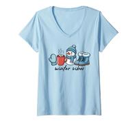 Mujer Winter Vibes Cozy Christmas Season Hot Cocoa Mujeres Niños Navidad Camiseta Cuello V
