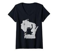 Mujer Wisconsin se resiste a la protesta de la Rana No Kings Day Camiseta Cuello V