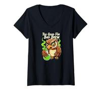 Mujer Wise Owl Too Good For Bad Brew Funny Bird Design Camiseta Cuello V