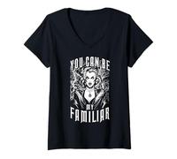 Mujer Witch Familiar Halloween Brujería wiccana Arte Pop gótico Camiseta Cuello V
