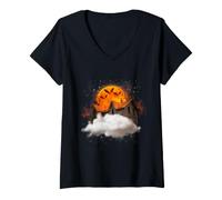 Mujer Witch House and Moon Creepy Horror Scary Halloween Costume Camiseta Cuello V