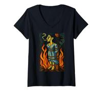 Mujer Witch Lighting Cigarette with Flames Occult Unholy Funny Camiseta Cuello V