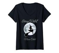 Mujer Witch on a Broom Camiseta Cuello V