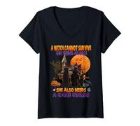 Mujer Witch On Wine She Needs A Cane Corso Dog Halloween Costume Camiseta Cuello V