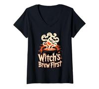 Mujer Witch’s Brew First Coffee Witches Halloween Camiseta Cuello V