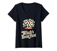 Mujer Witch’s Brew First Funny Coffee Witches Halloween Camiseta Cuello V