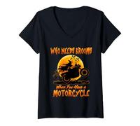 Mujer Witch Who Needs Brooms When You Have A Motorcycle Halloween Camiseta Cuello V