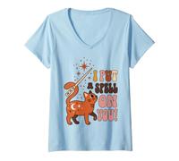 Mujer Witchy Cat Saying I Put A Spell On You Celestial Humor Camiseta Cuello V